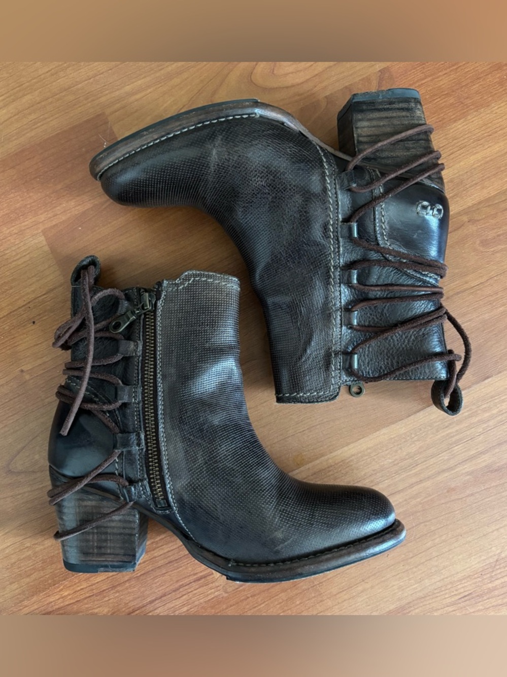 Women’s Bed Stu Blaire black brown leather lace detail boots size 7.5